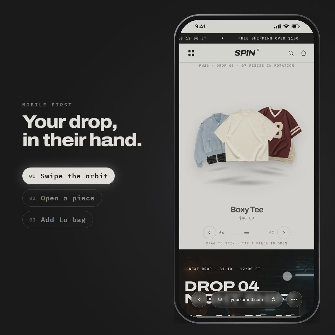 Spin Shopify theme - on a phone