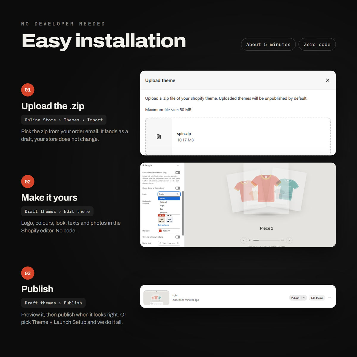 Spin Shopify theme - easy installation