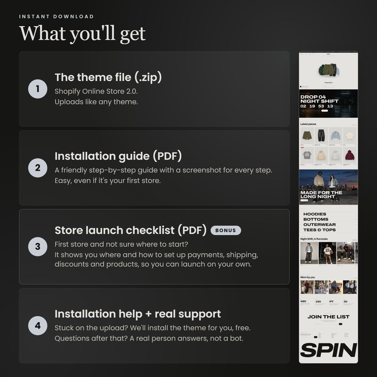 Spin Shopify theme - what you get