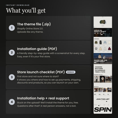 Spin Shopify theme - what you get