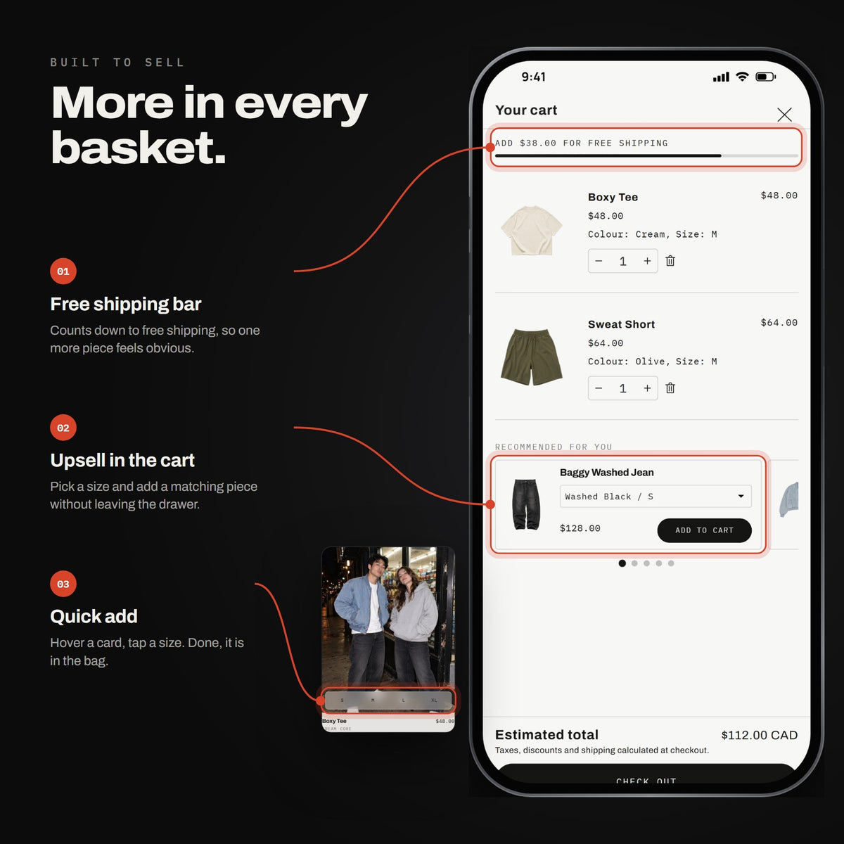 Spin Shopify theme - free shipping bar, cart upsell and quick add